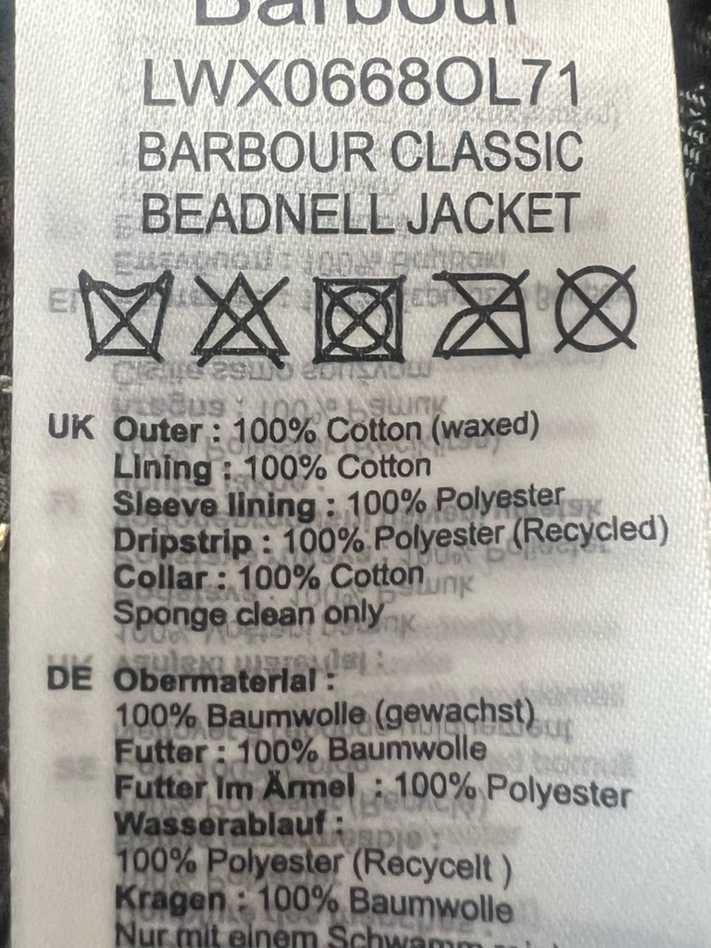 Barbour Women's Olive Beadnell Waxed Cotton Jacket Size 6 Like New - Picture 13 of 16